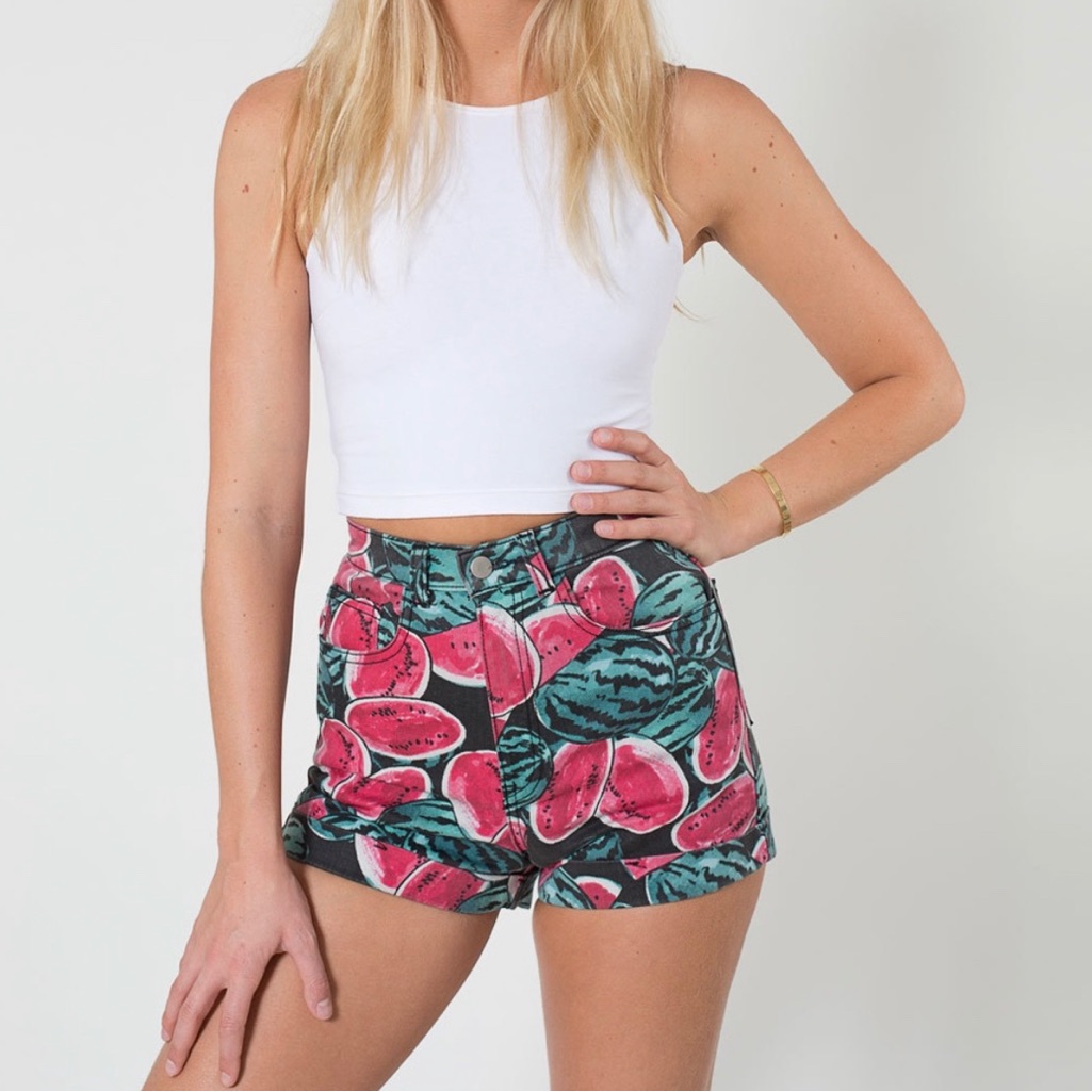 American Apparel Watermelon Denim High Waist Shorts 26/27 Waist